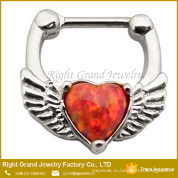 Acero inoxidable quirúrgico sintético rojo Opal corazón alas nariz anillo Joyería Piercing